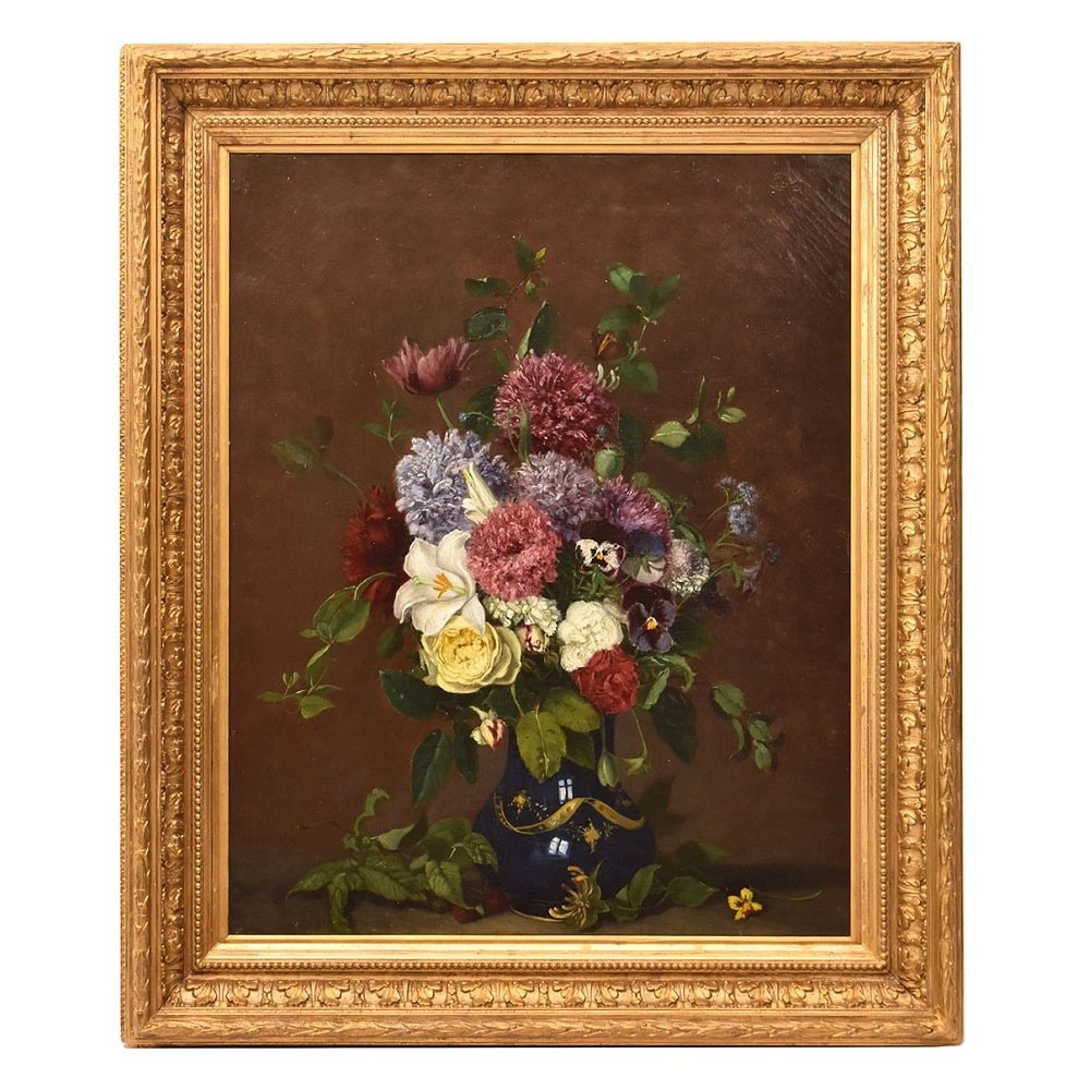 QF635 1 antique floral painting still life flower oil painting XIX.jpg